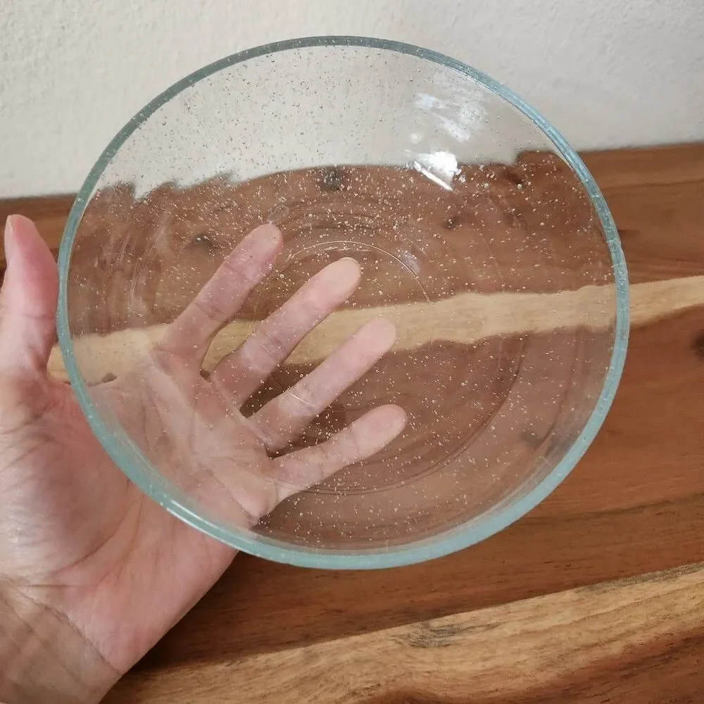 One single salad cereal bowl clear glass mini bubbles
